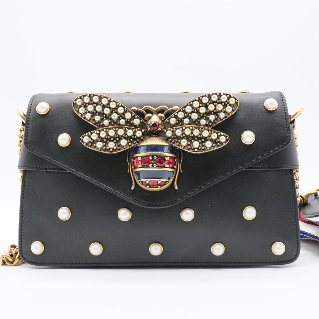 Broadway Pearly Bee Shoulder Bag Embellished Leather Mini