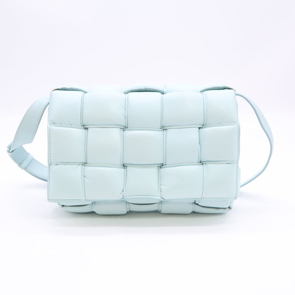 Paper Calfskin Maxi Intreccio Padded Cassette Crossbody Bag Ice B24425