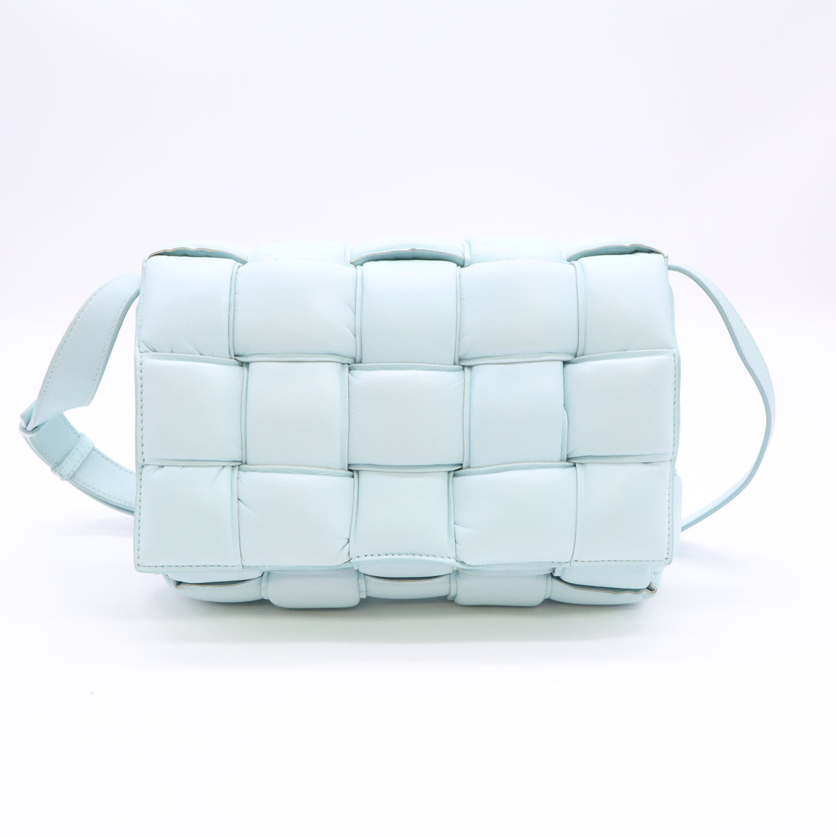 Paper Calfskin Maxi Intreccio Padded Cassette Crossbody Bag Ice B24425