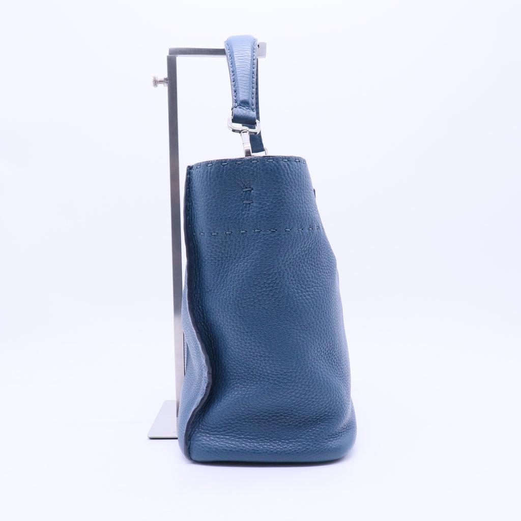 Anna Small Selleria Bucket Shoulder Bag in Blue Leather B21320