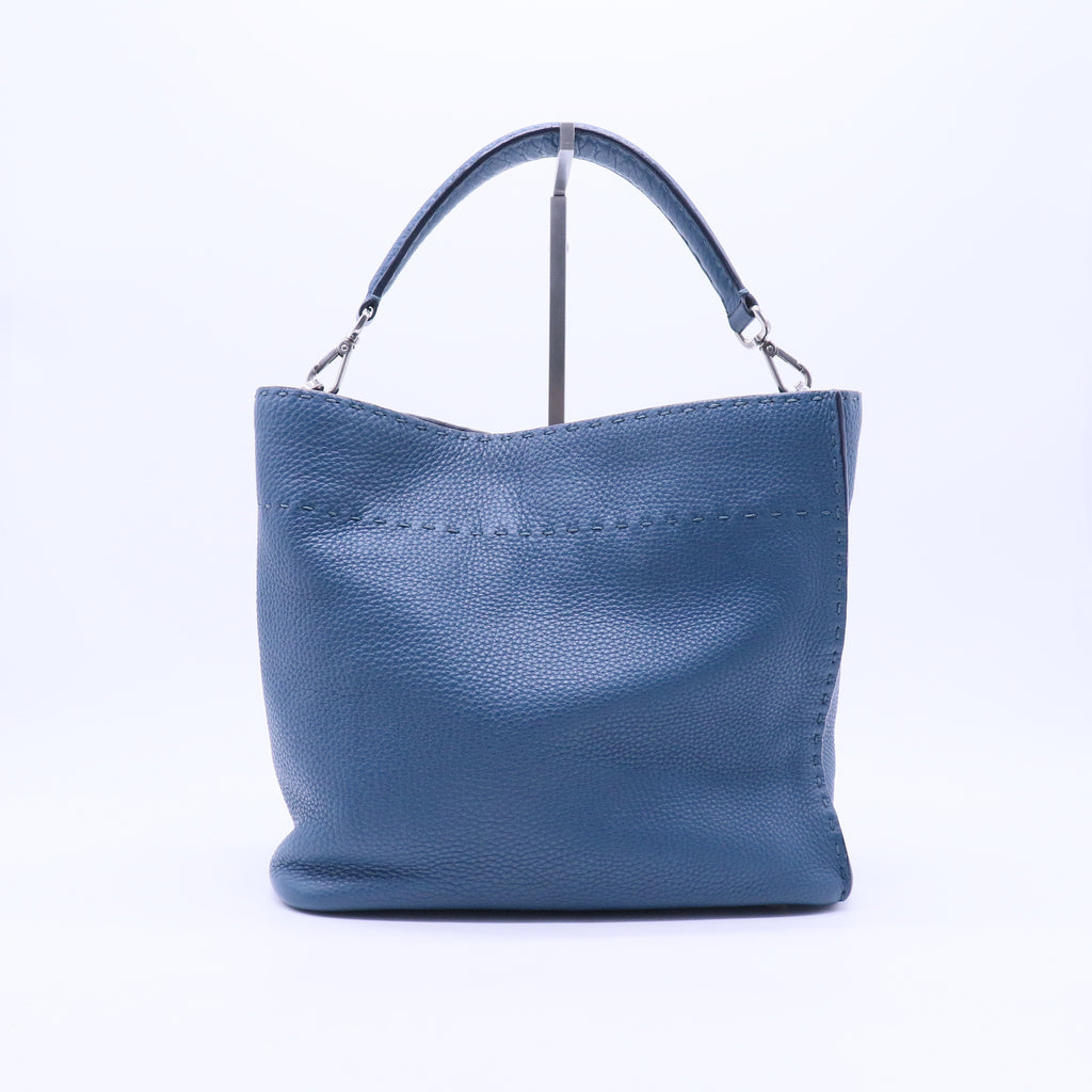 Anna Small Selleria Bucket Shoulder Bag in Blue Leather B21320