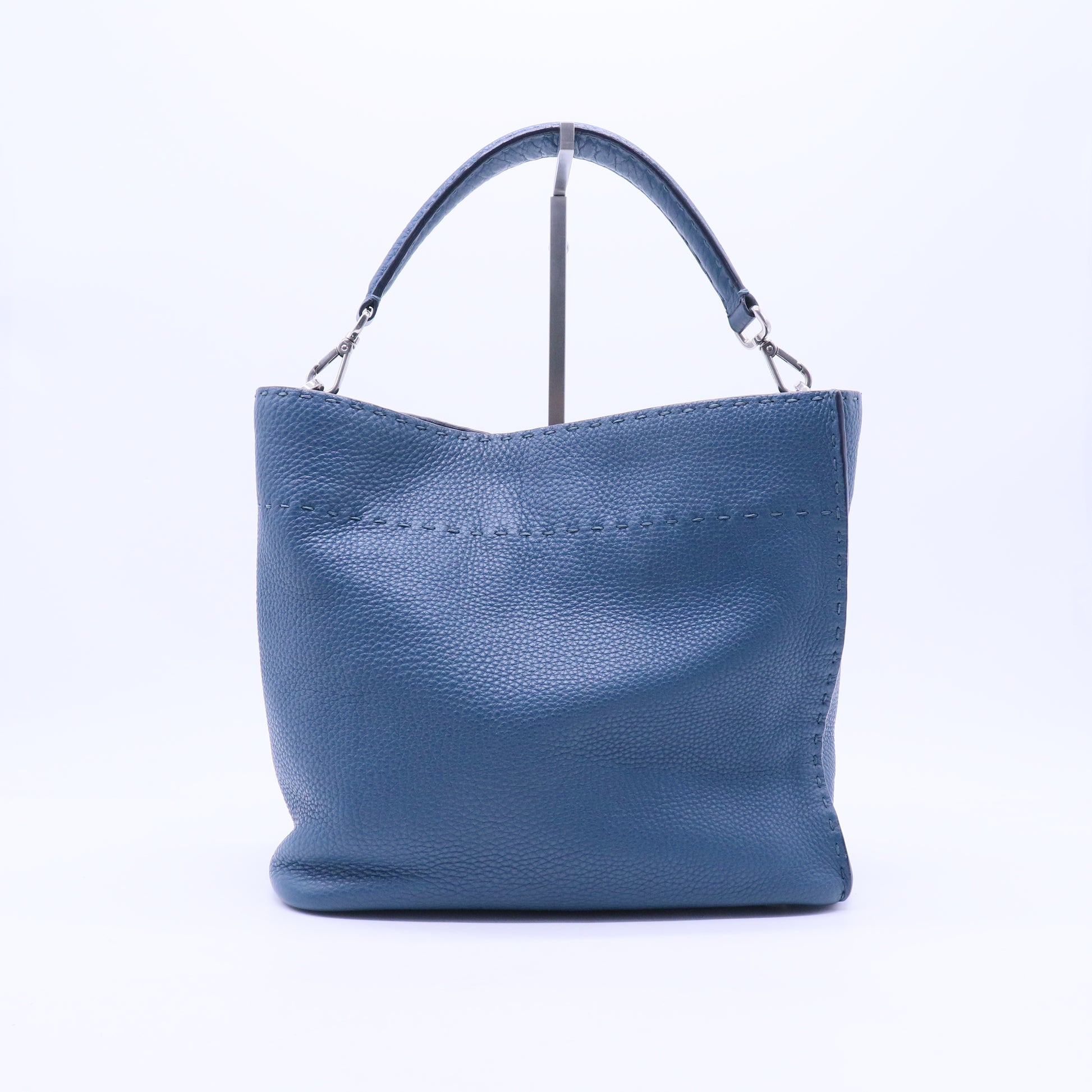 Anna Small Selleria Bucket Shoulder Bag in Blue Leather B21320