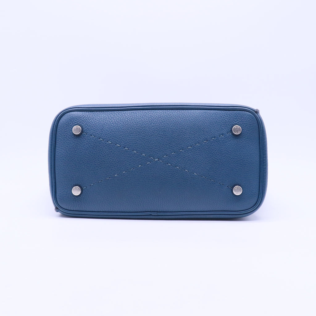 Anna Small Selleria Bucket Shoulder Bag in Blue Leather B21320