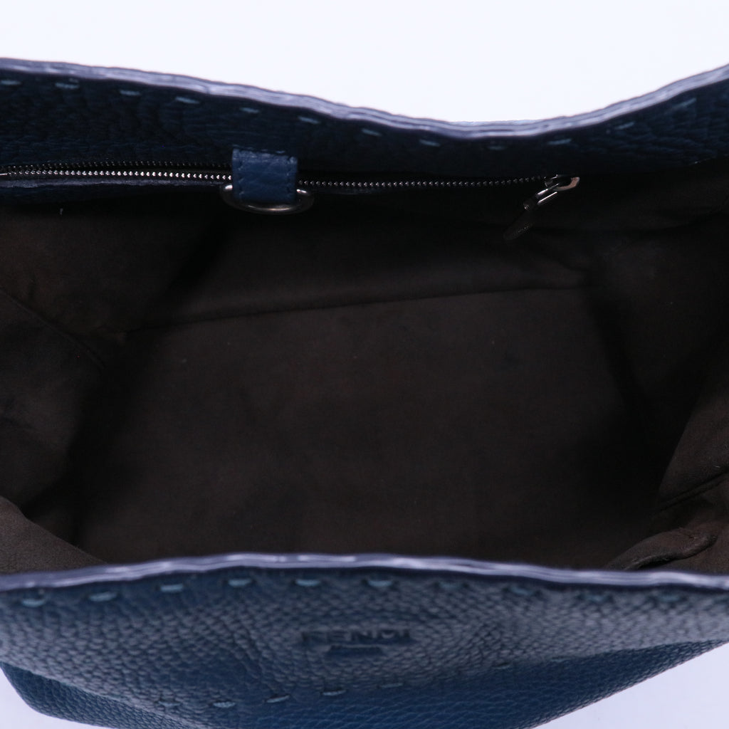 Anna Small Selleria Bucket Shoulder Bag in Blue Leather B21320