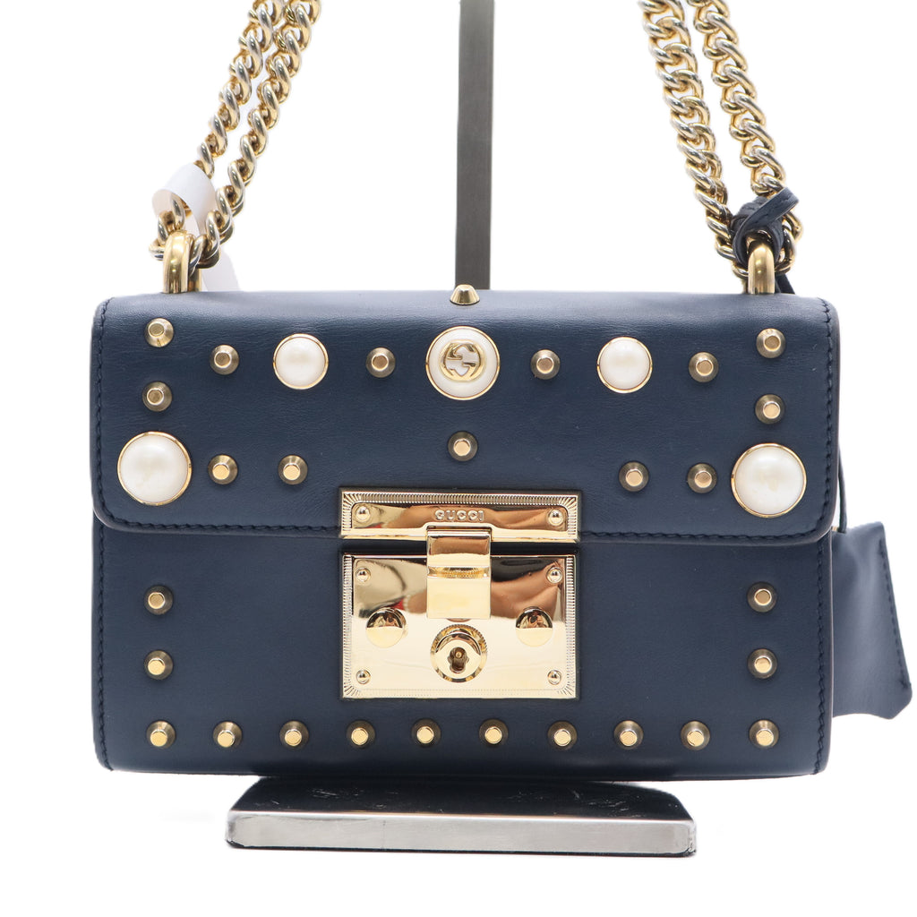 Pearly Padlock Shoulder Bag Studded Leather Small