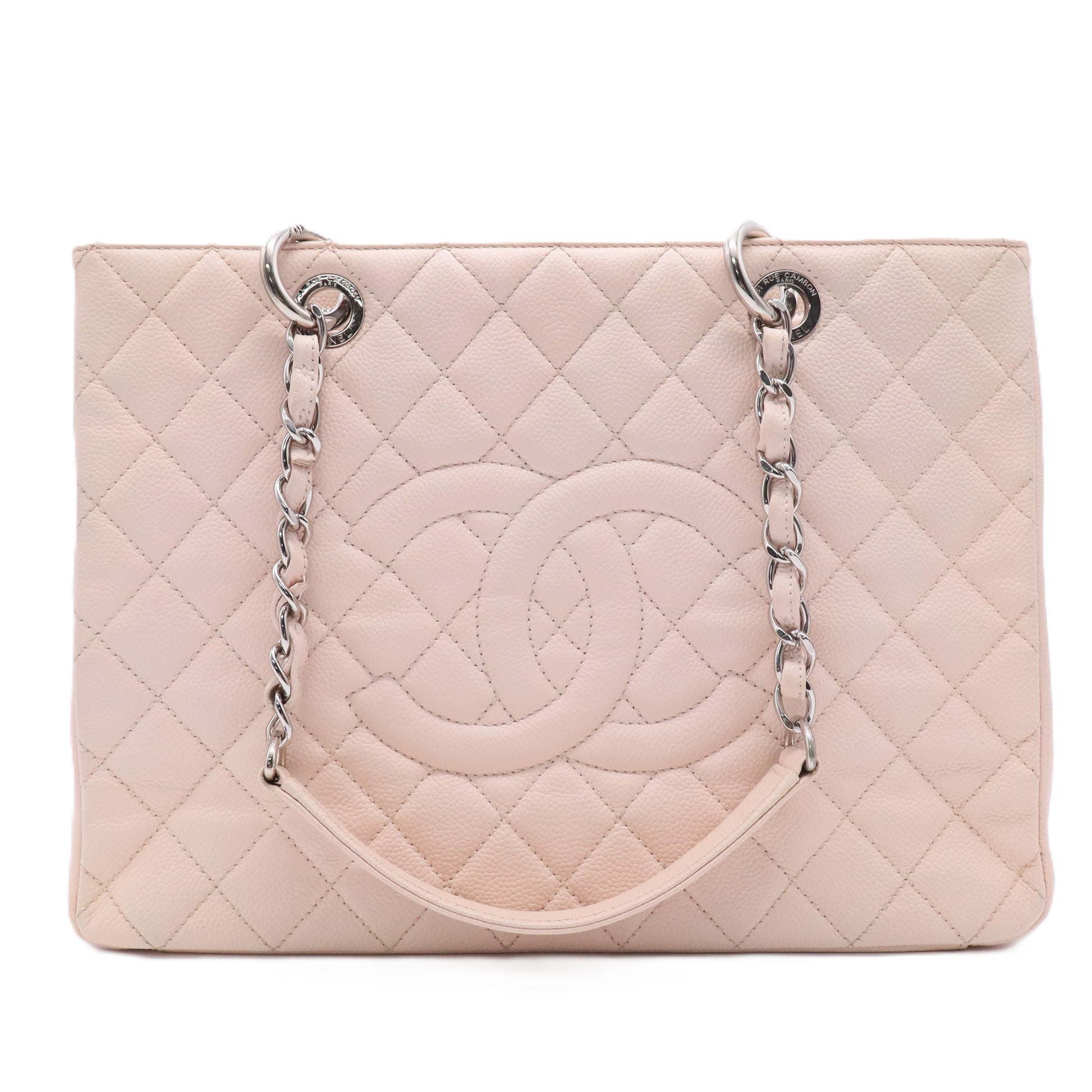 Light Pink Quilted Caviar Leather Grand Shopping Tote Bag TWINS