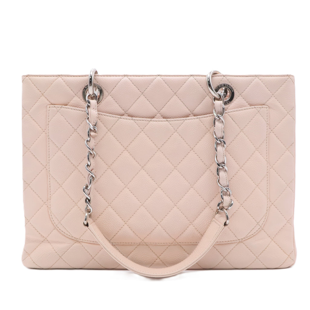 Light Pink Quilted Caviar Leather Grand Shopping Tote Bag TWINS