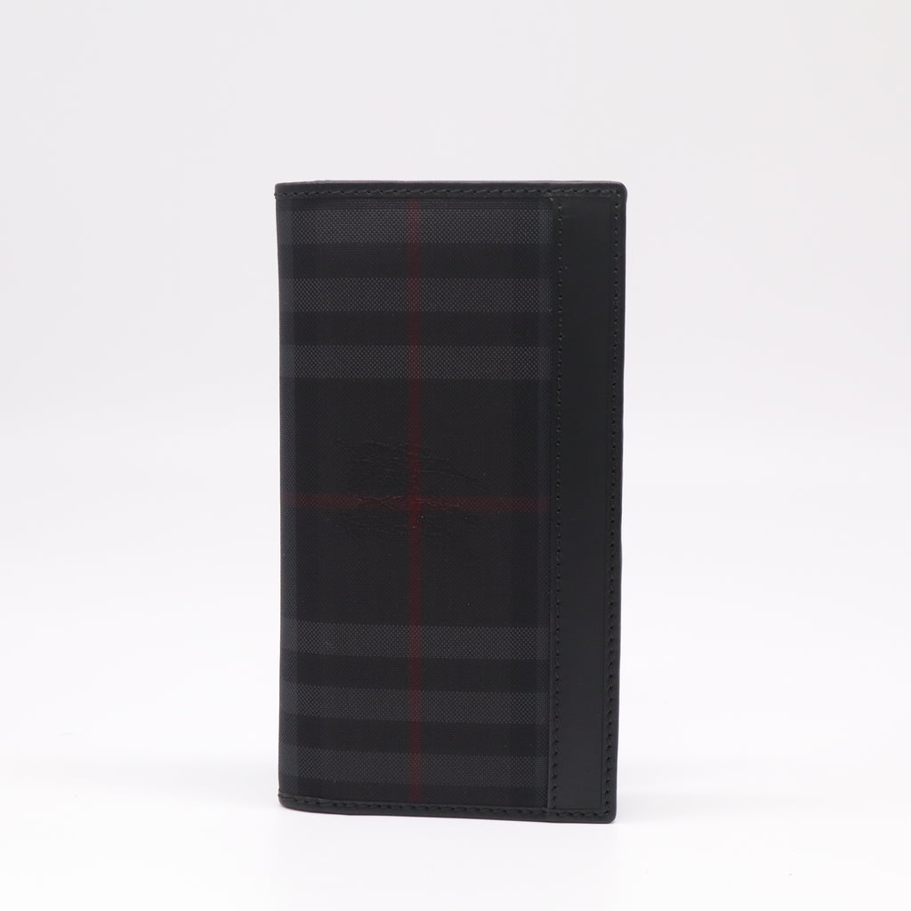 Burberry Charcoal Check London Leather Bifold Long Wallet W22331