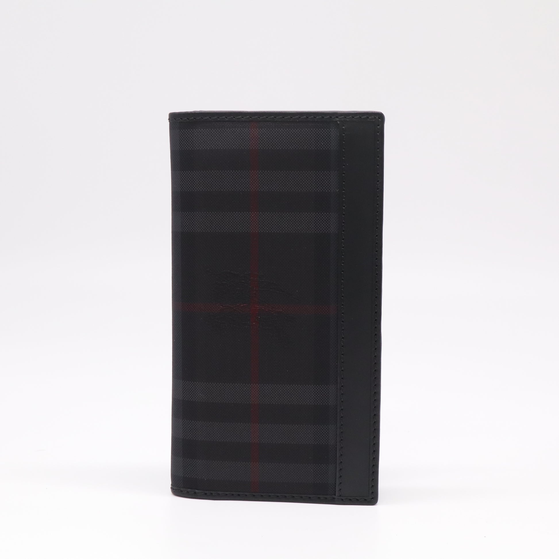 Burberry Charcoal Check London Leather Bifold Long Wallet W22331