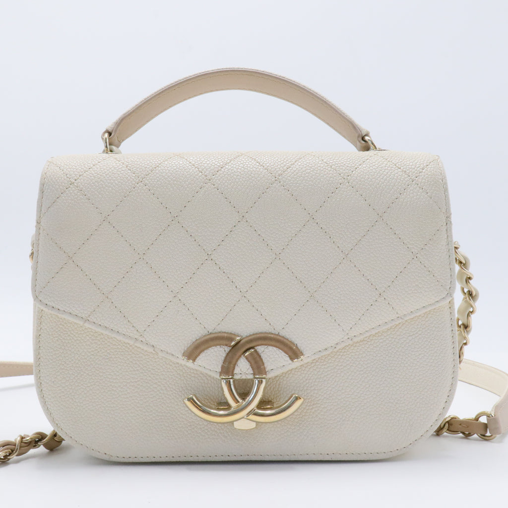 White CC Timeless Caviar Leather Satchel Cream