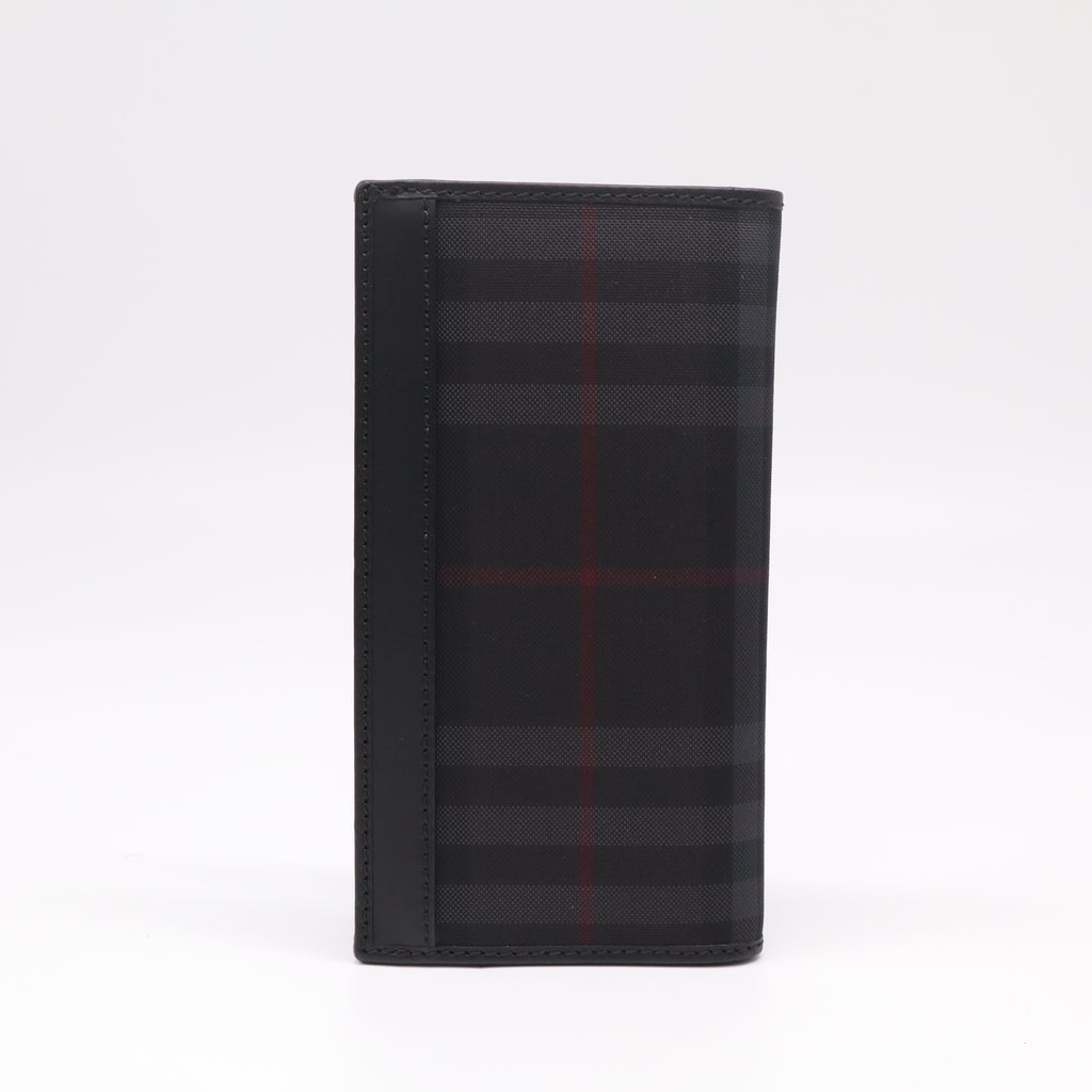 Burberry Charcoal Check London Leather Bifold Long Wallet W22331