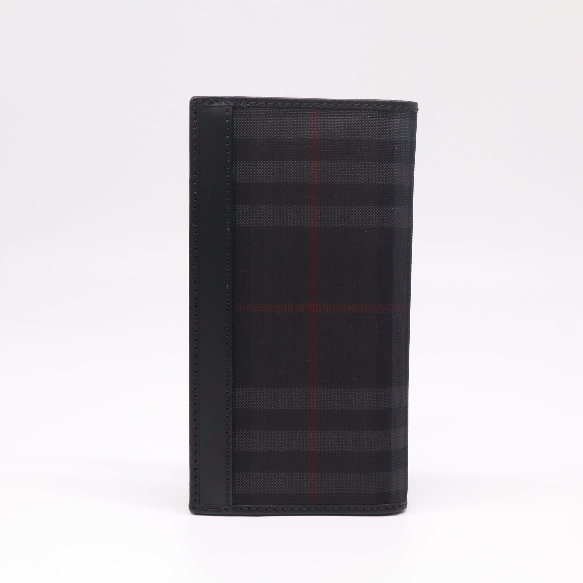 Burberry Charcoal Check London Leather Bifold Long Wallet W22331