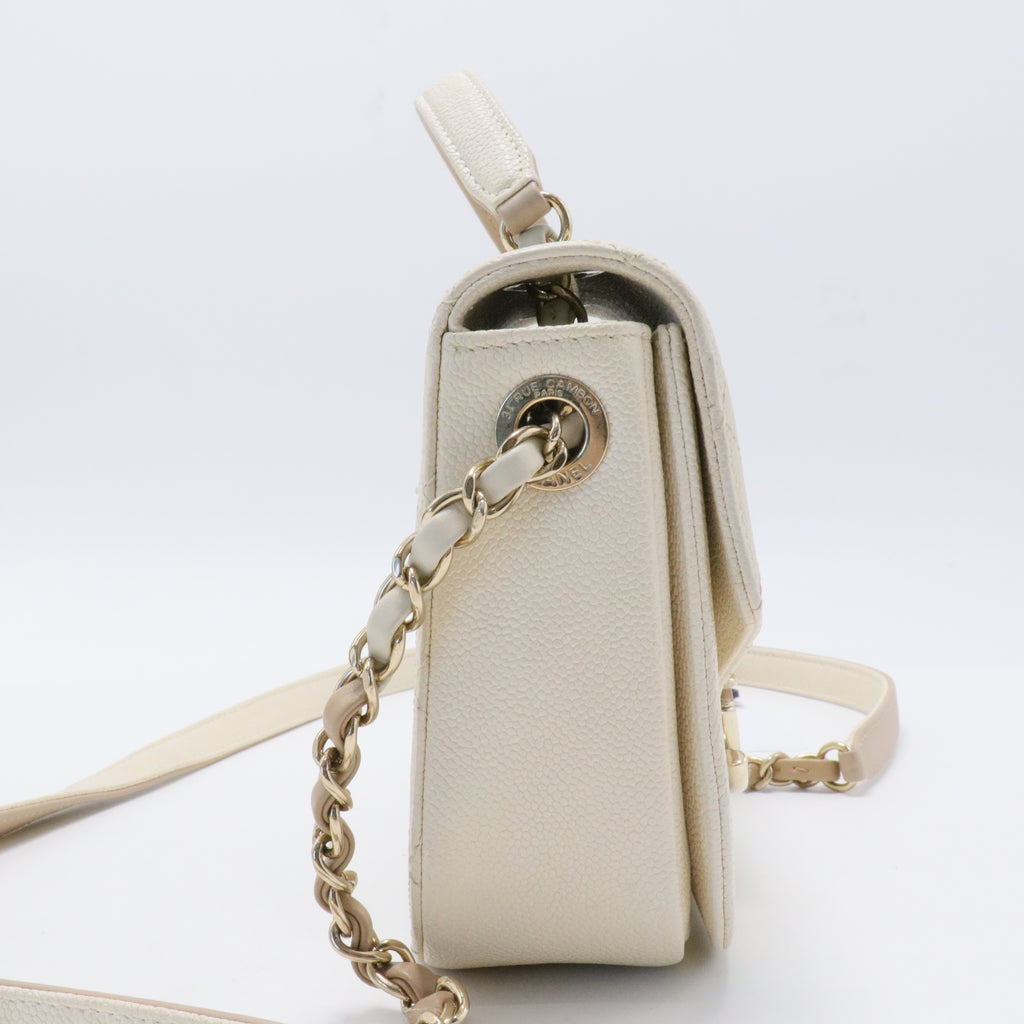 White CC Timeless Caviar Leather Satchel Cream