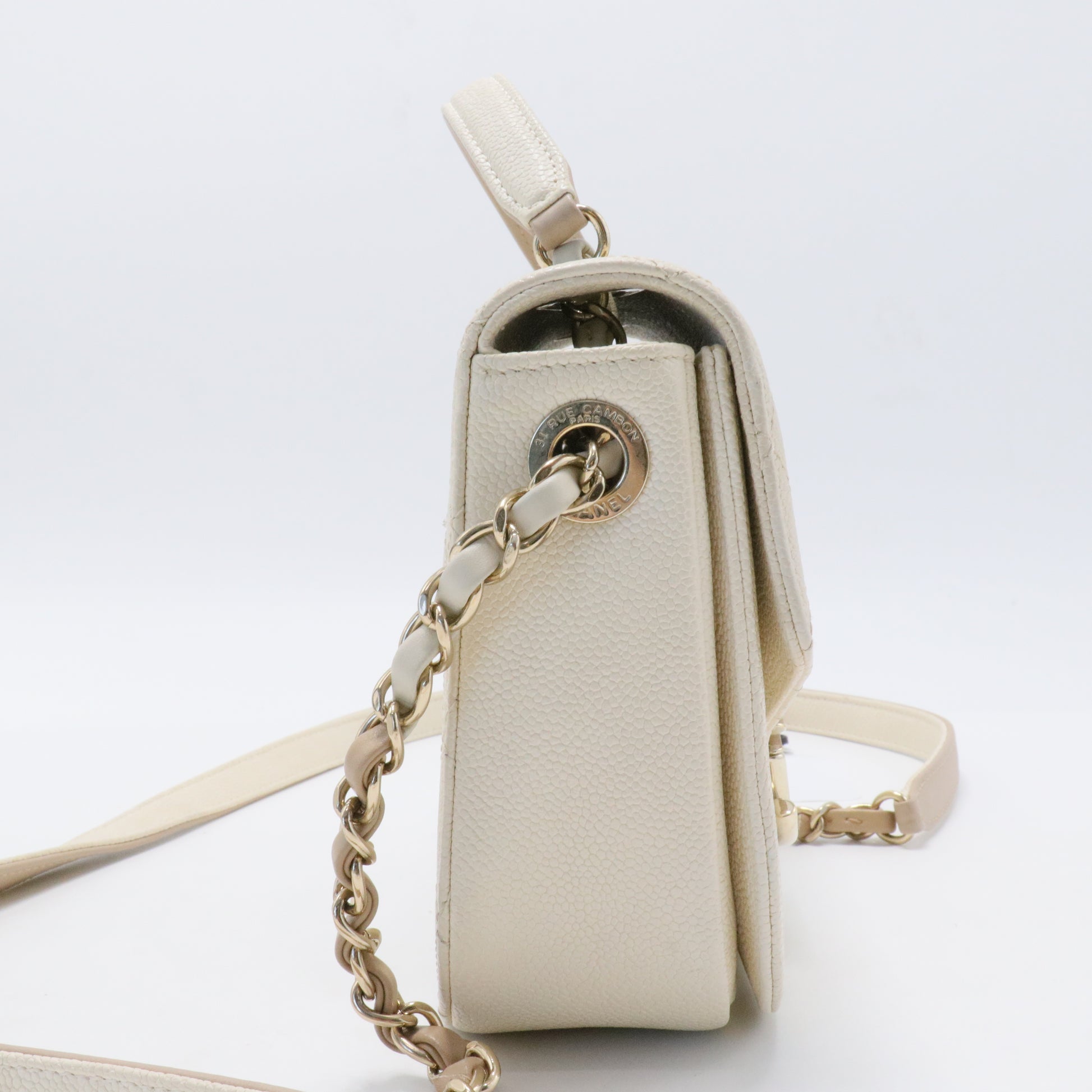 White CC Timeless Caviar Leather Satchel Cream