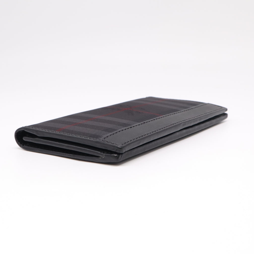 Burberry Charcoal Check London Leather Bifold Long Wallet W22331