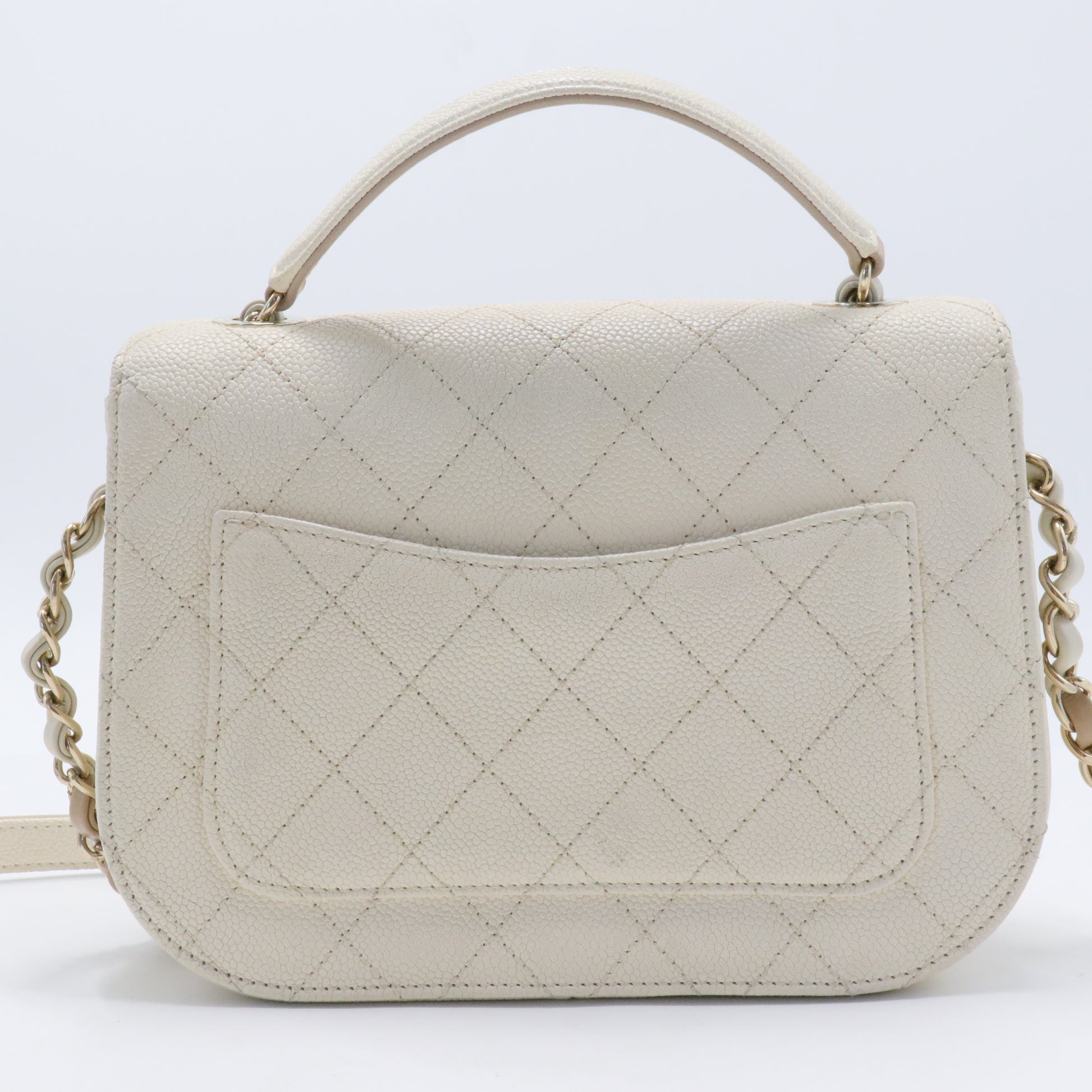 White CC Timeless Caviar Leather Satchel Cream