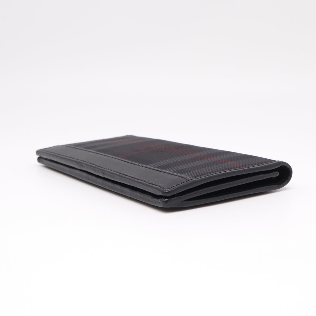 Burberry Charcoal Check London Leather Bifold Long Wallet W22331