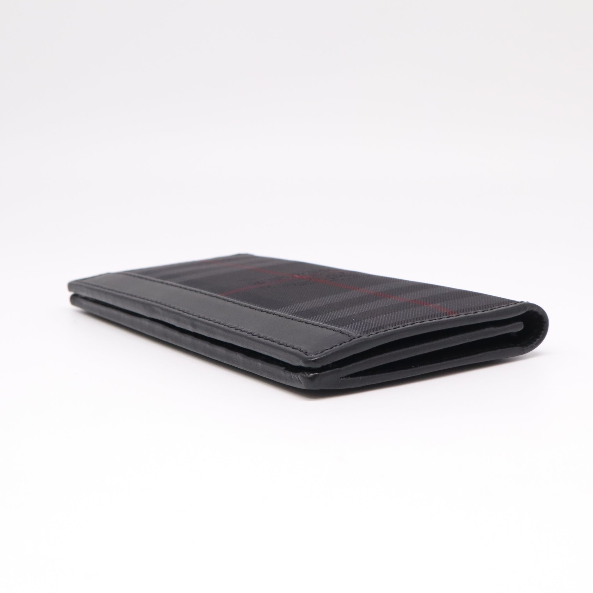 Burberry Charcoal Check London Leather Bifold Long Wallet W22331