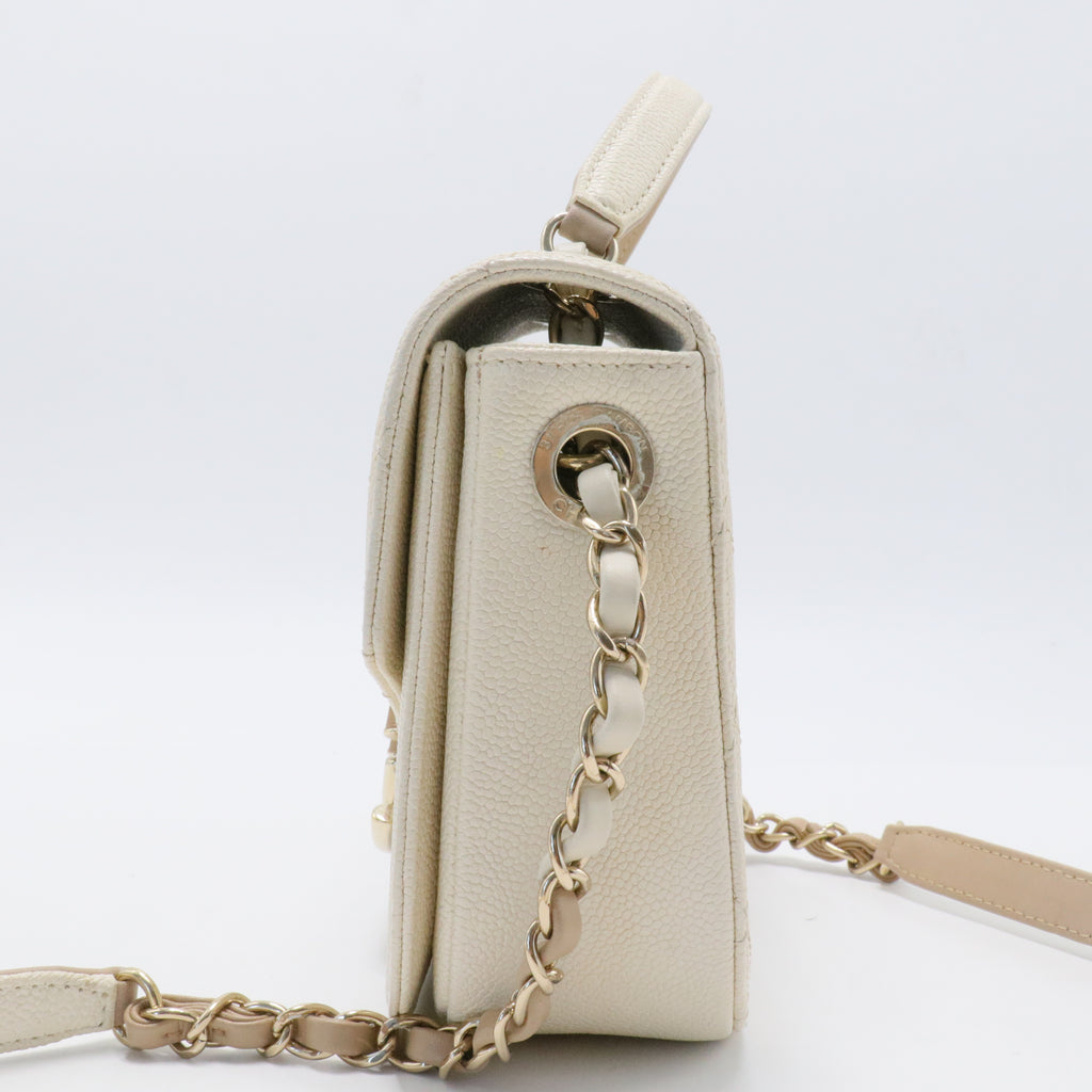 White CC Timeless Caviar Leather Satchel Cream