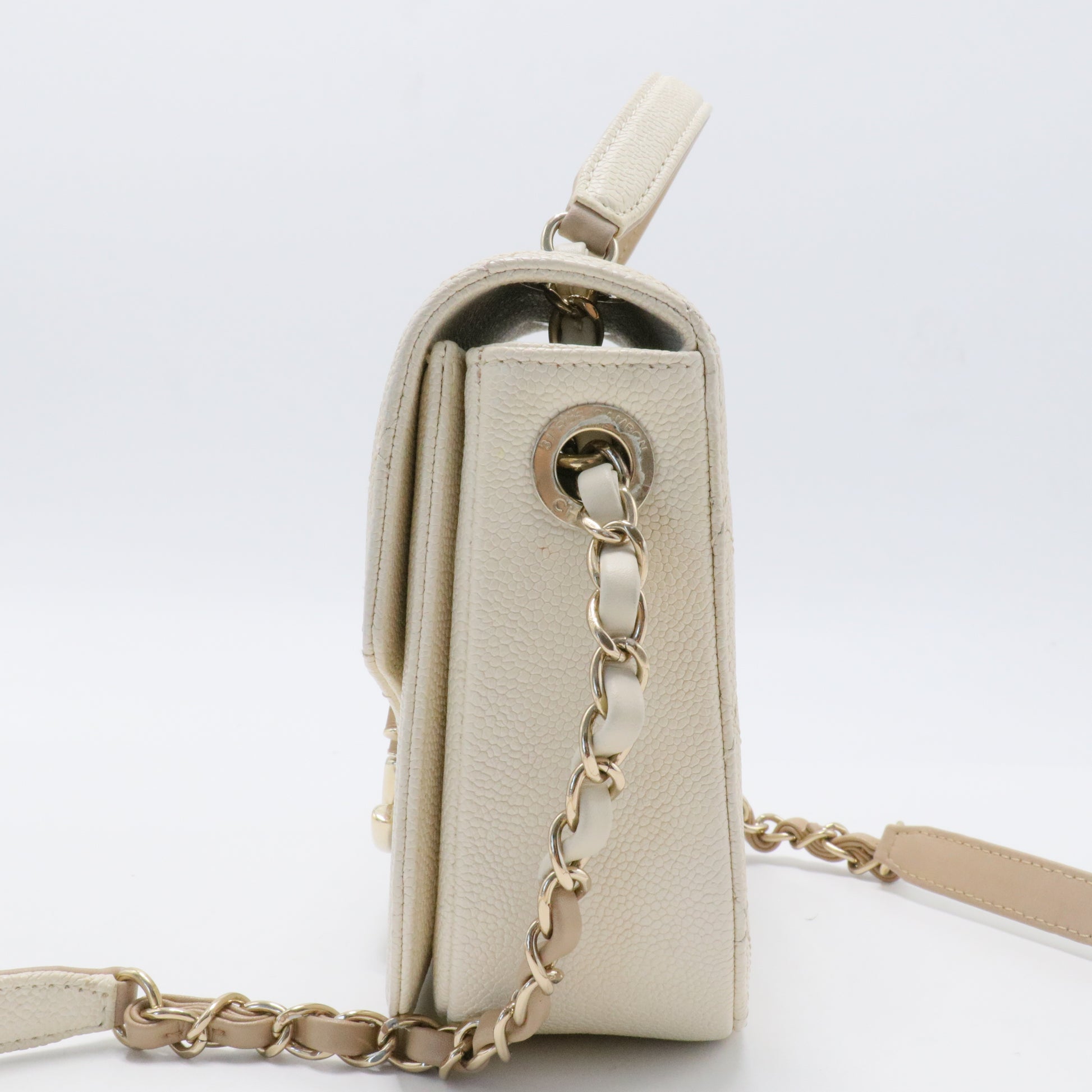 White CC Timeless Caviar Leather Satchel Cream