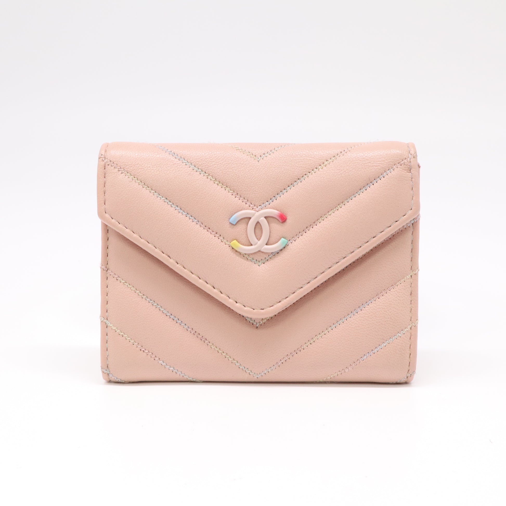 Chanel Caviar Chevron Rainbow CC Small Flap Wallet W22242