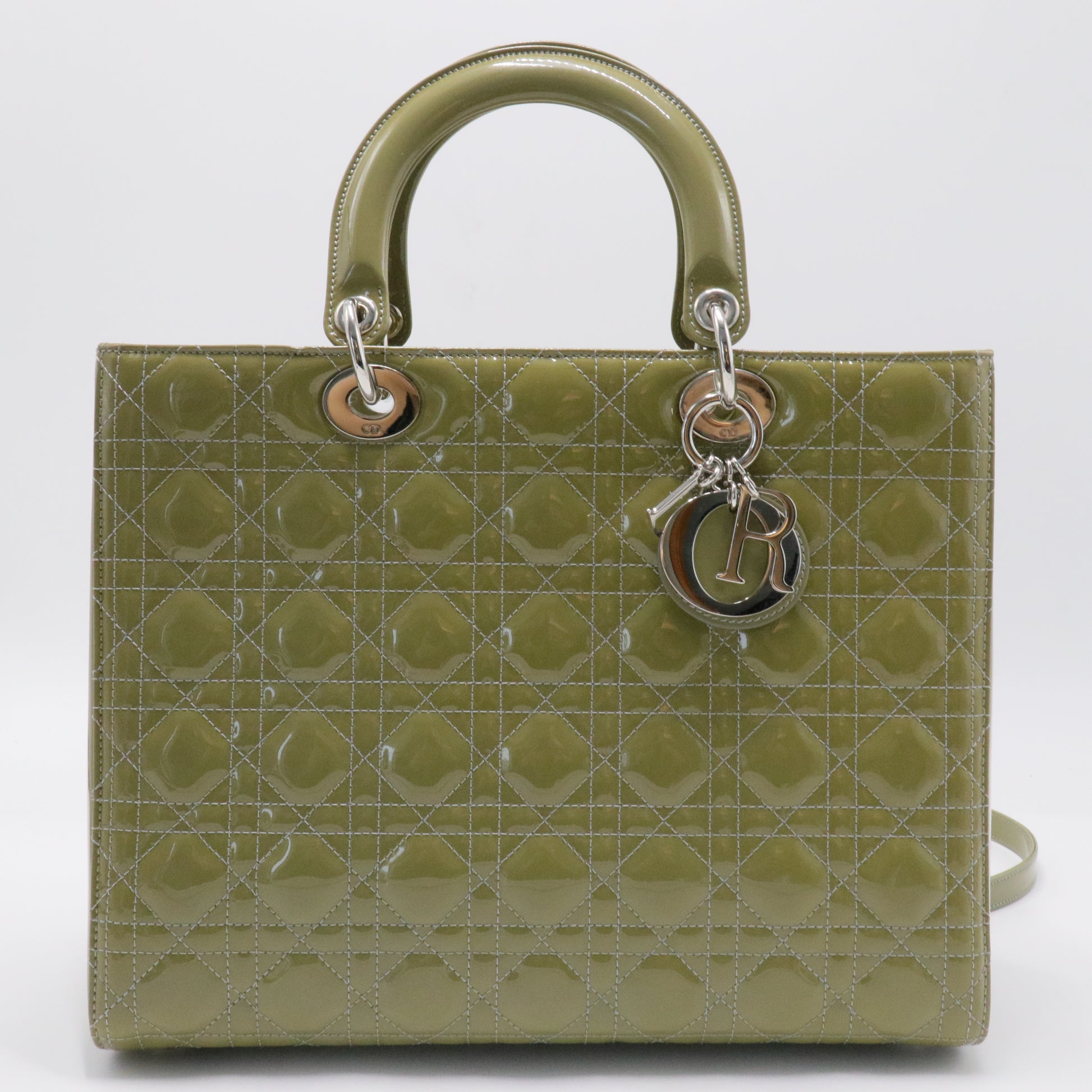 Lady Dior Bag Cannage Quilt Patent Limited Green Large