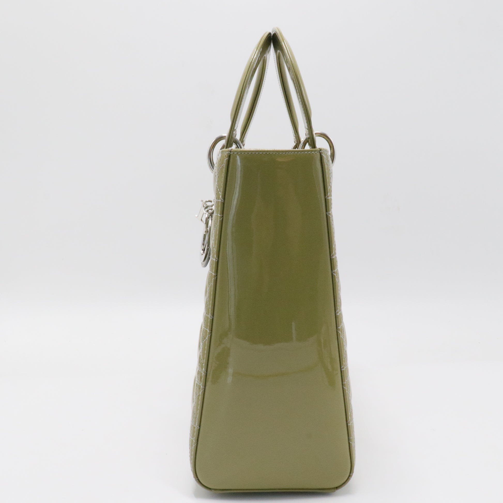 Lady Dior Bag Cannage Quilt Patent Limited Green Large