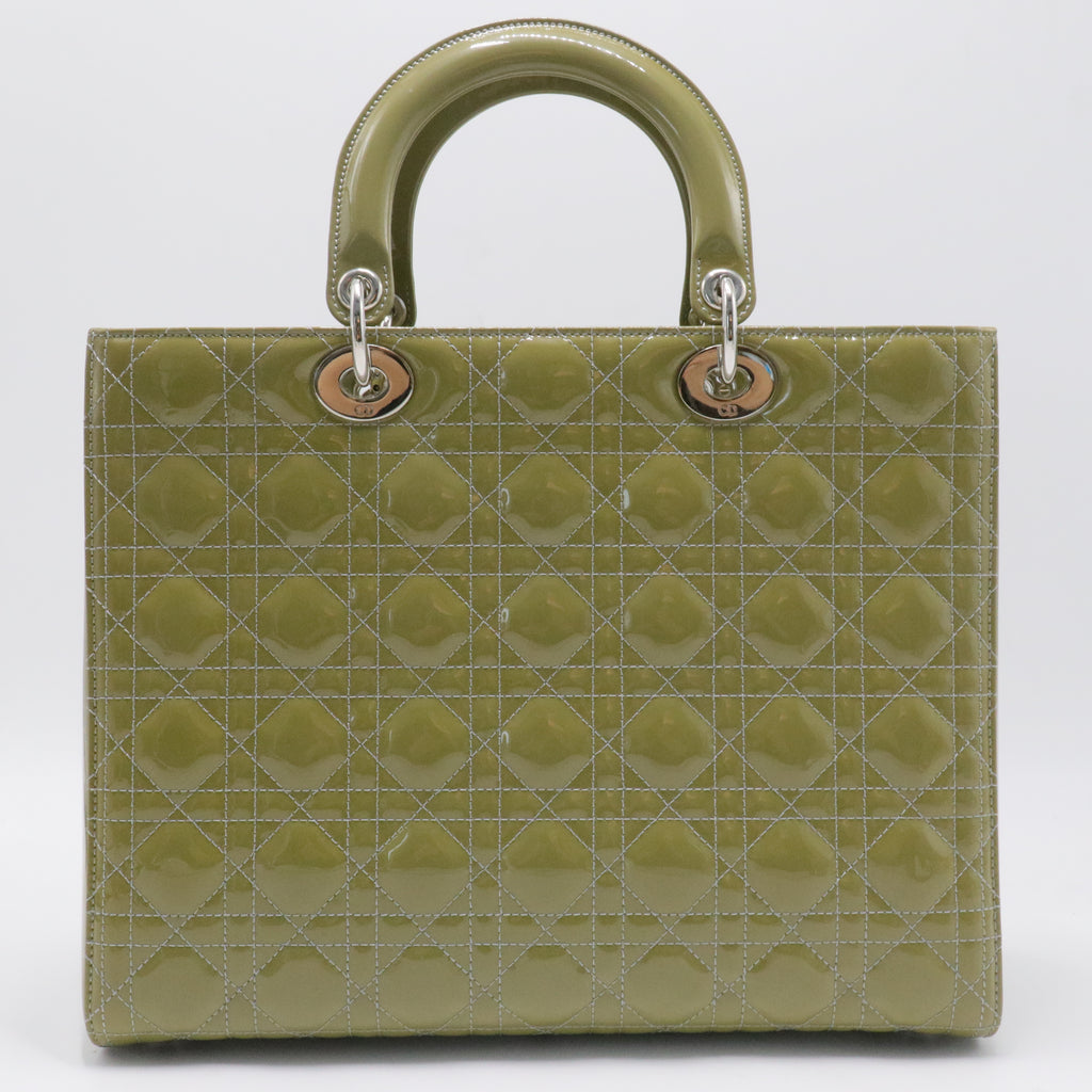 Lady Dior Bag Cannage Quilt Patent Limited Green Large