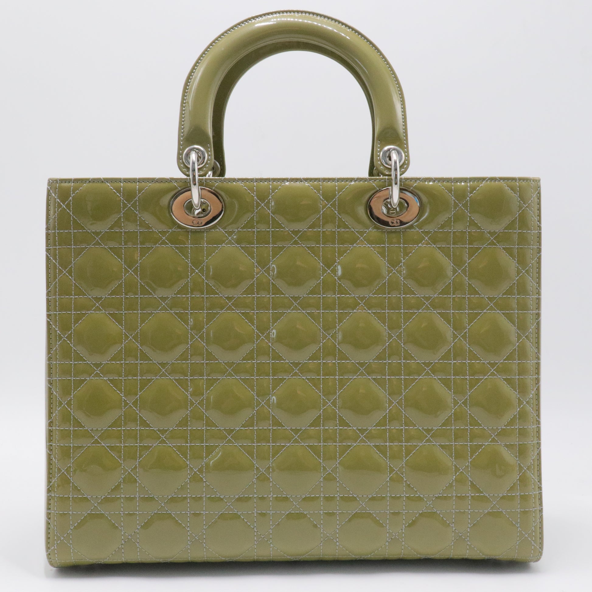 Lady Dior Bag Cannage Quilt Patent Limited Green Large
