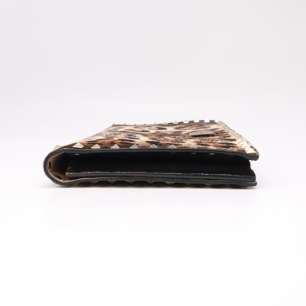 Valentino Garavani Rockstud Leopard Print Calf Hair Clutch W22274