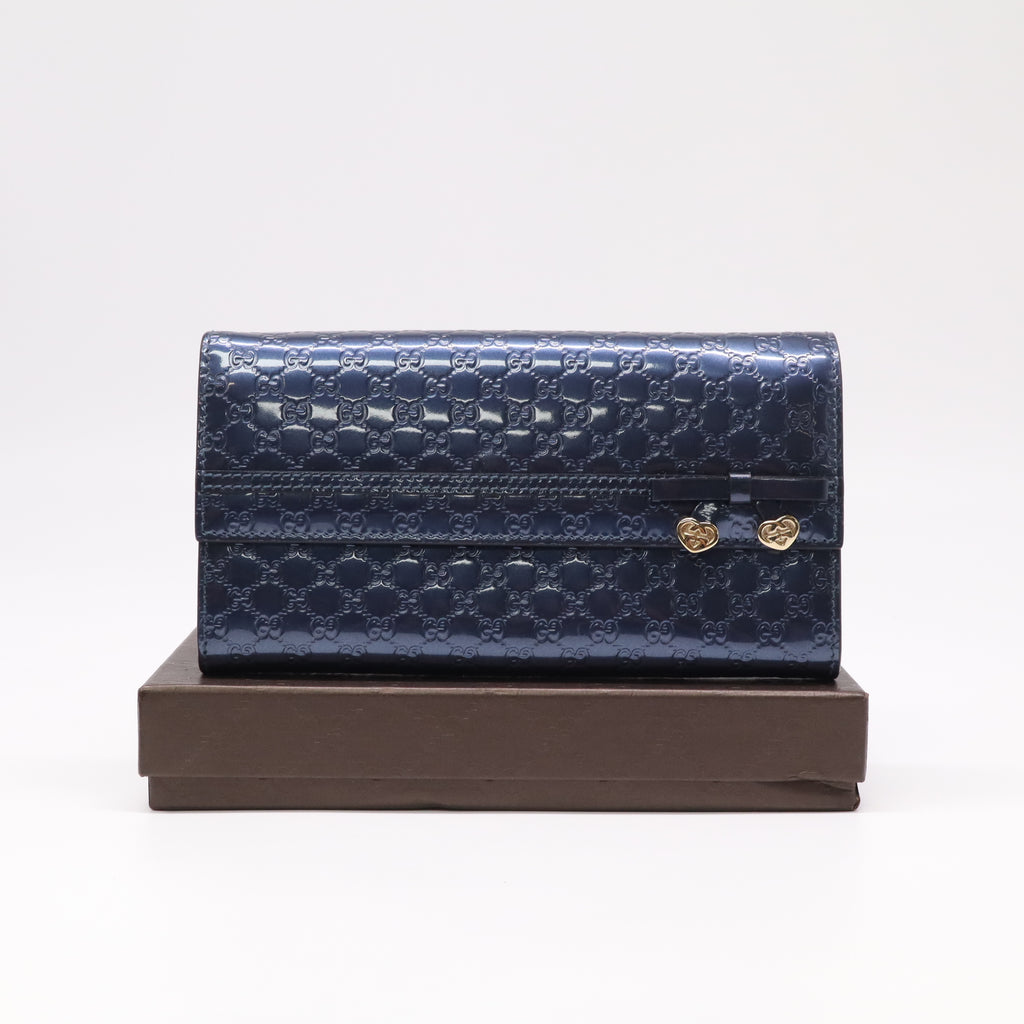 Gucci Microguccissima Patent Leather Nice Continental Flap Wallet with Heart Charms W22337