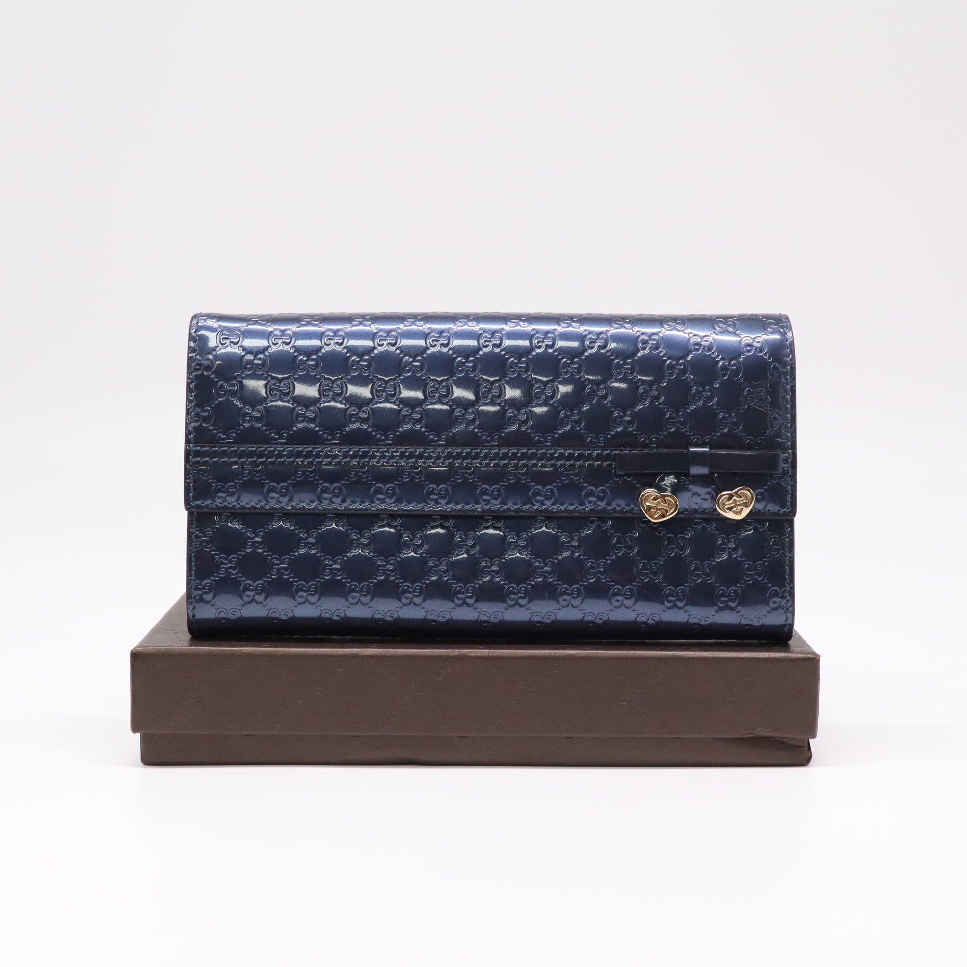 Gucci Microguccissima Patent Leather Nice Continental Flap Wallet with Heart Charms W22337