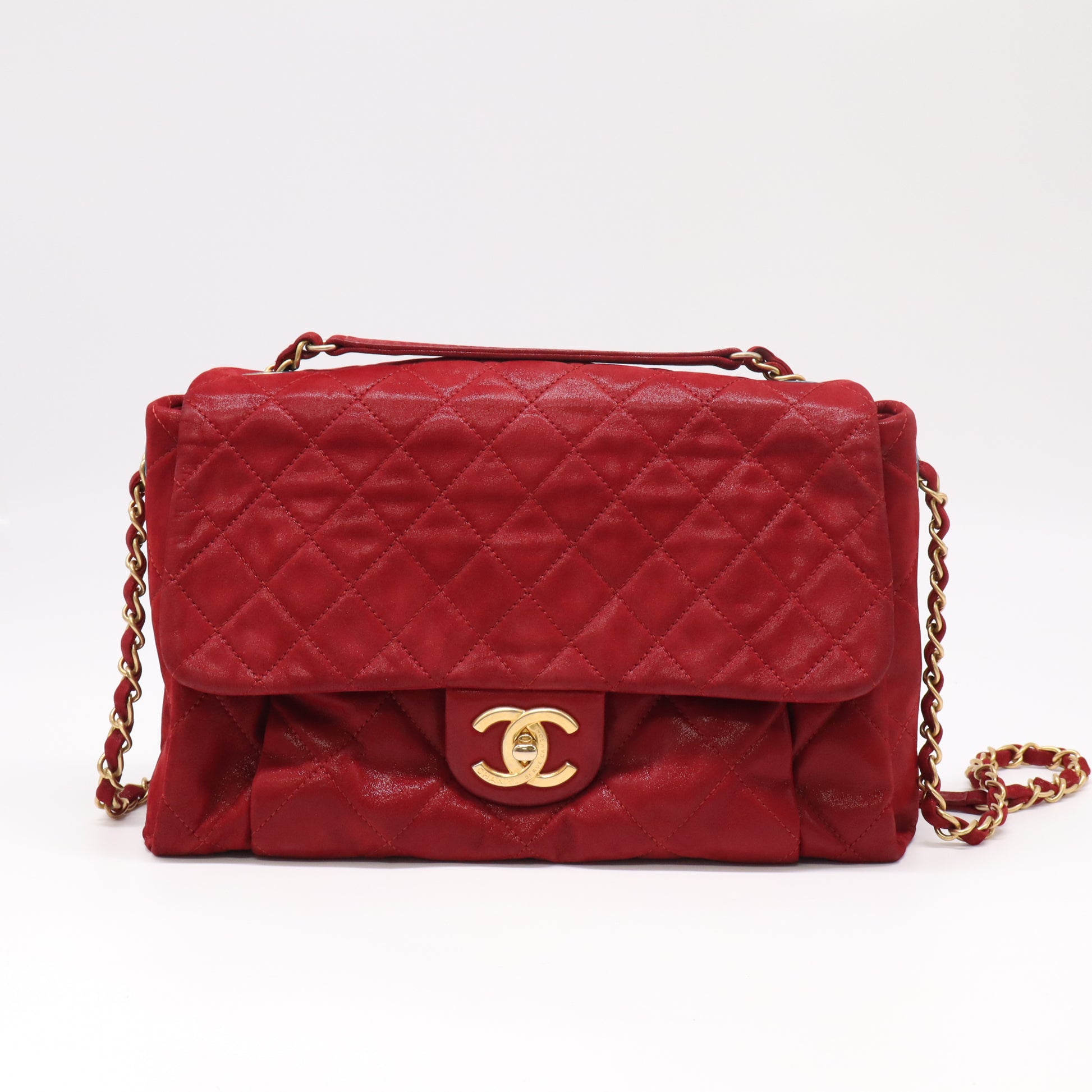 Chanel Red Quilted Iridescent Calfskin Chic Quilt Flap Bag B23001