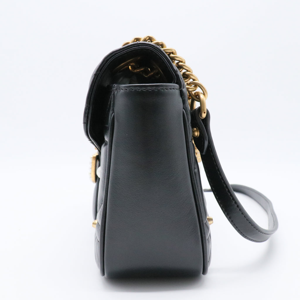 Pearly GG Marmont Flap Bag Embellished Matelasse Leather Small
