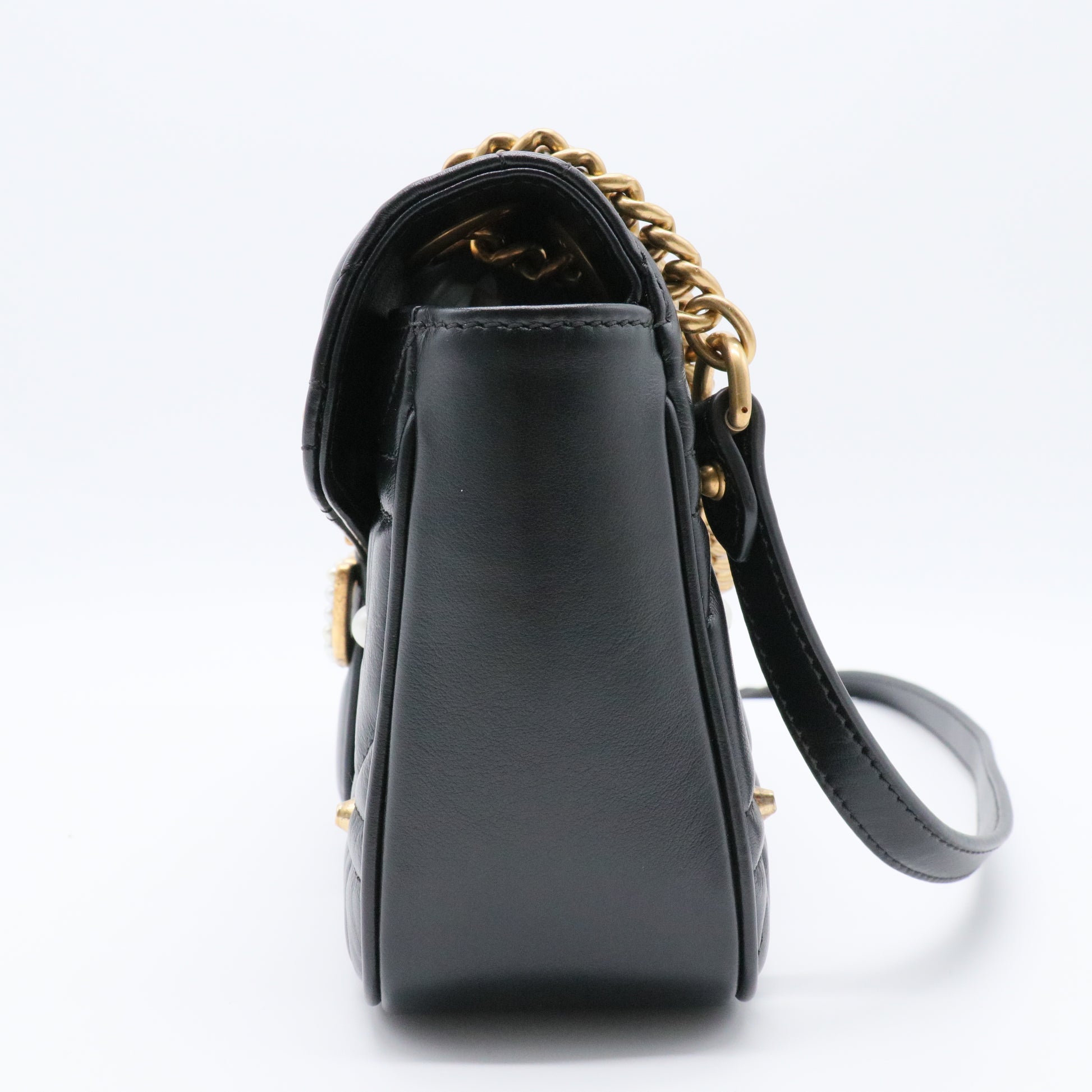 Pearly GG Marmont Flap Bag Embellished Matelasse Leather Small