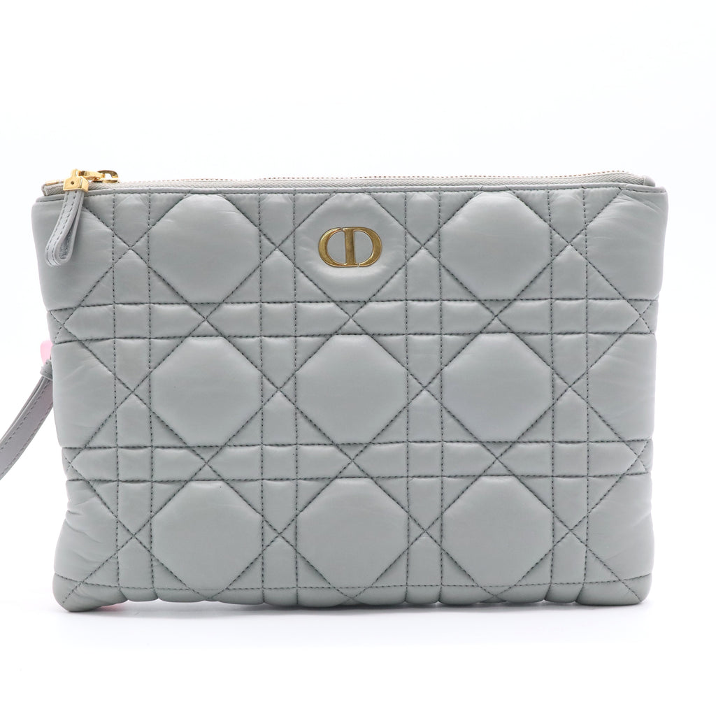 Supple Calfskin Cannage Large Caro Daily Pouch Cloud Blue twins