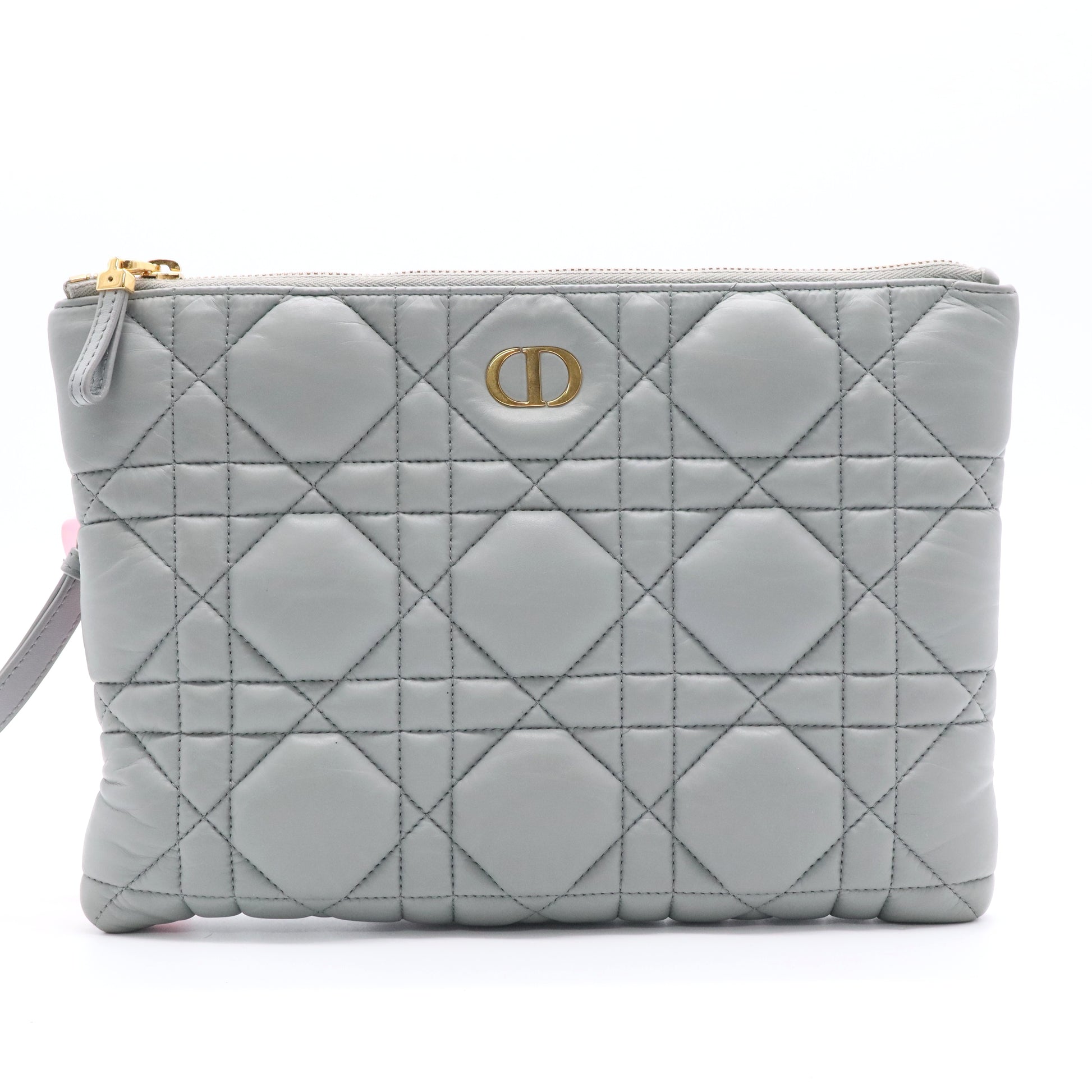 Supple Calfskin Cannage Large Caro Daily Pouch Cloud Blue twins