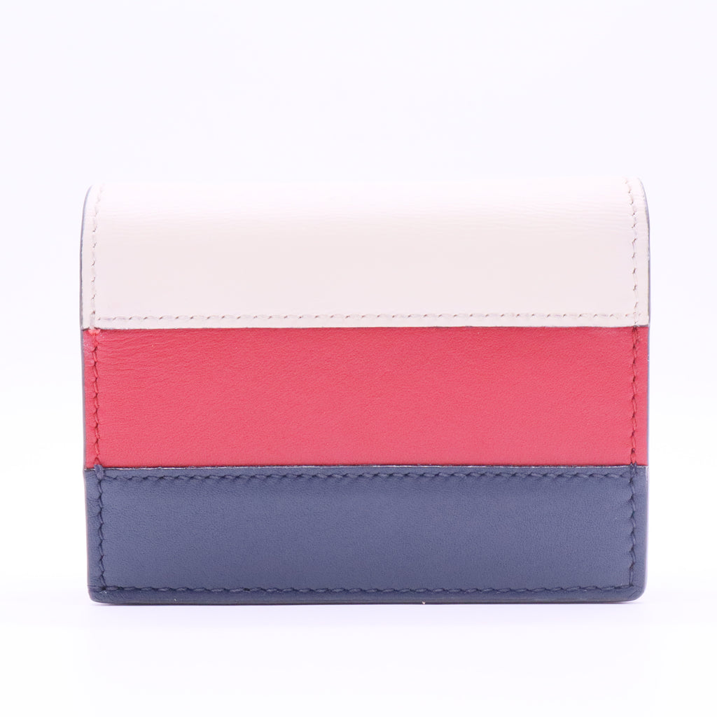 Calfskin Queen Margaret Card Case Wallet Blue Agata Hibiscus Red Mystic White