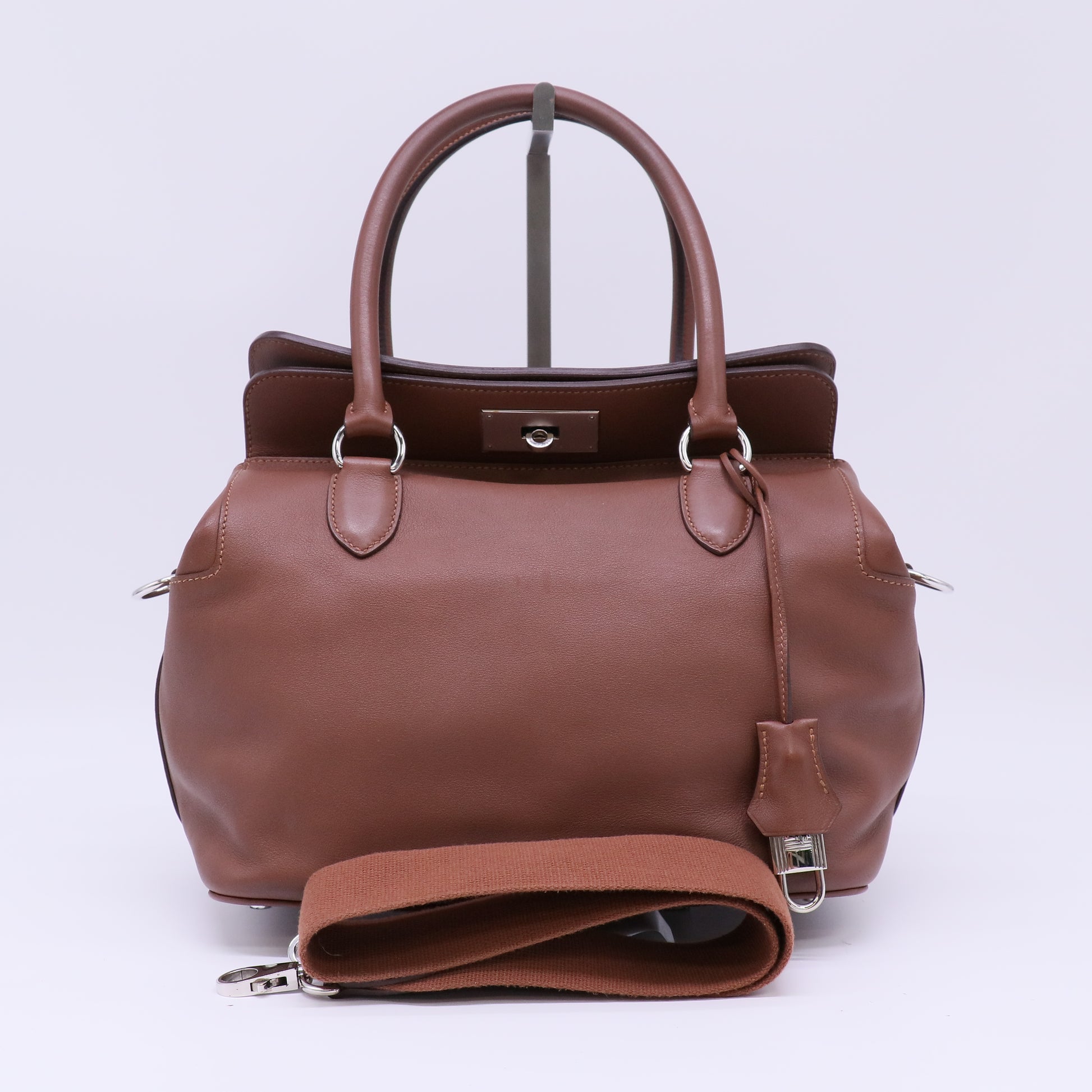 Hermes 26cm Argile Swift Leather Palladium Plated Toolbox Bag twins B22172
