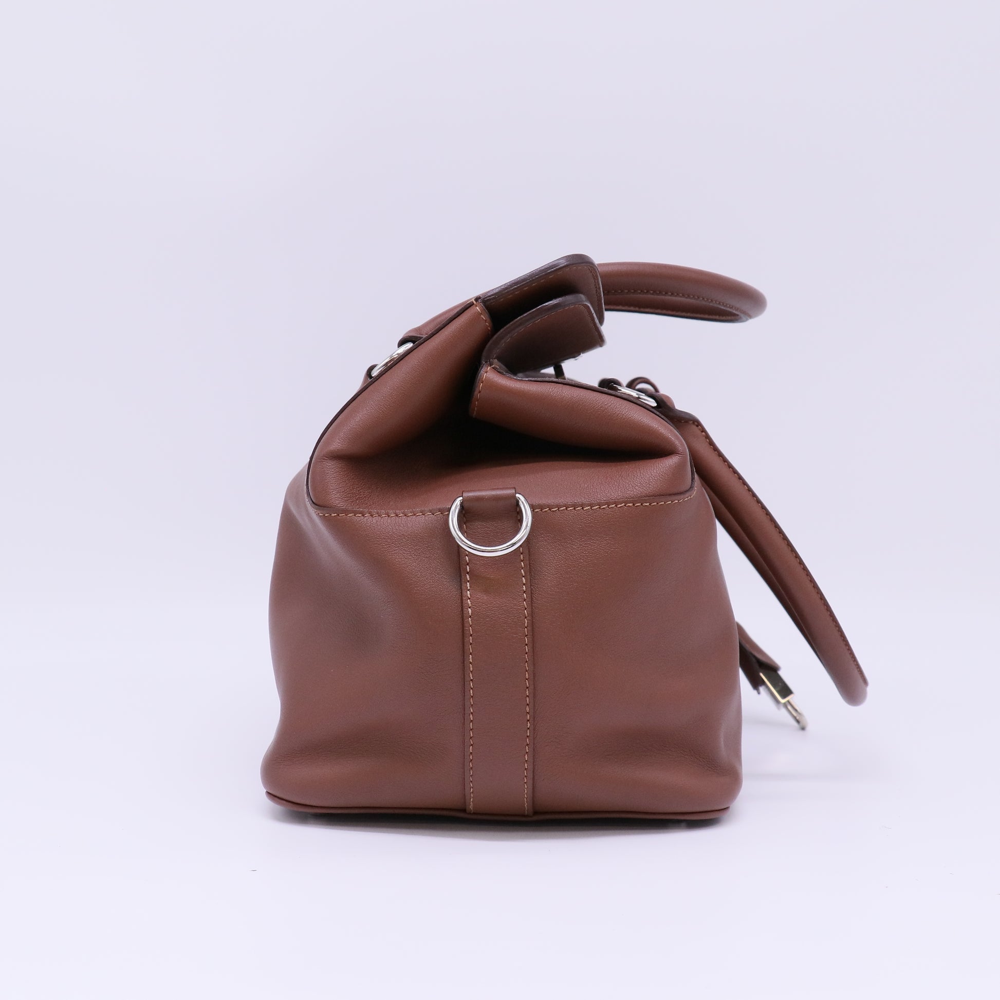 Hermes 26cm Argile Swift Leather Palladium Plated Toolbox Bag twins B22172