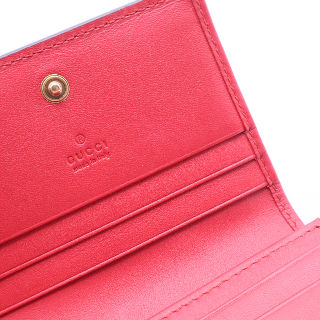 Calfskin Queen Margaret Card Case Wallet Blue Agata Hibiscus Red Mystic White