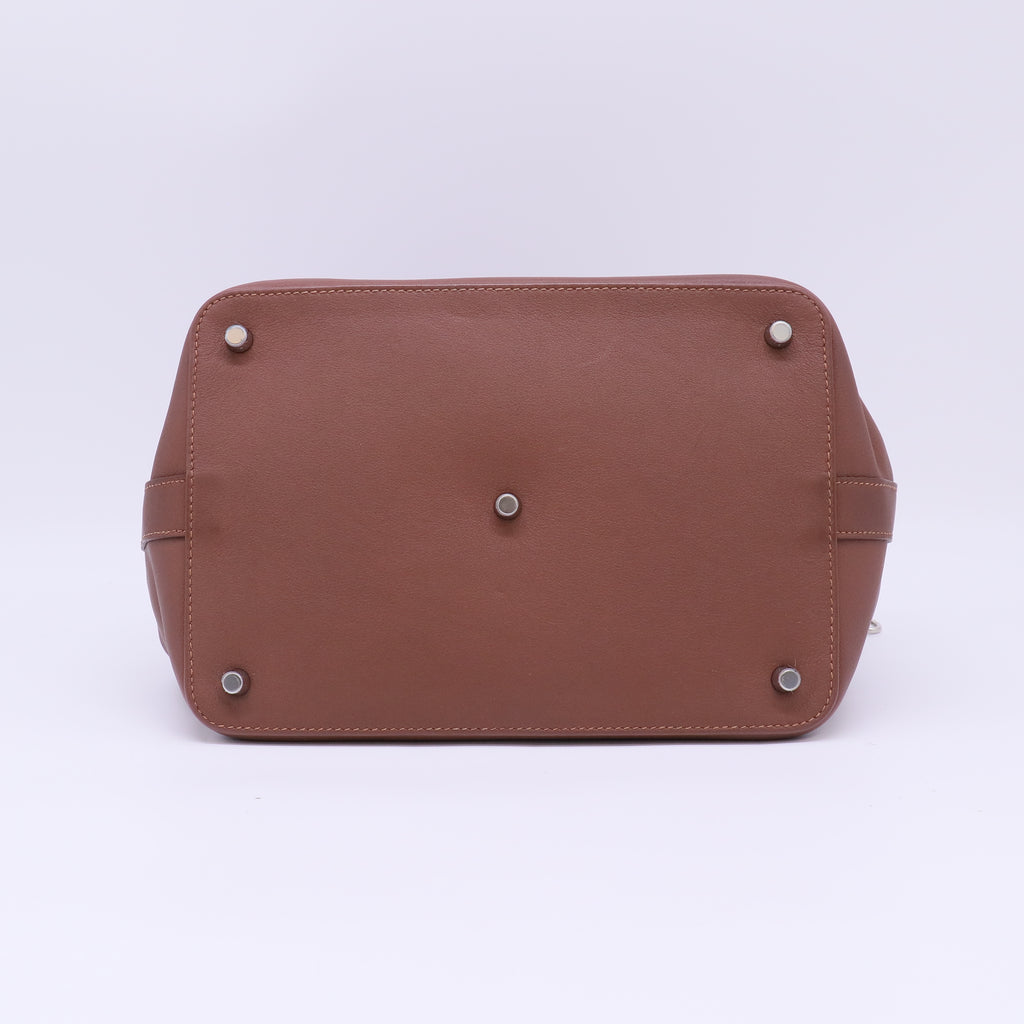 Hermes 26cm Argile Swift Leather Palladium Plated Toolbox Bag twins B22172