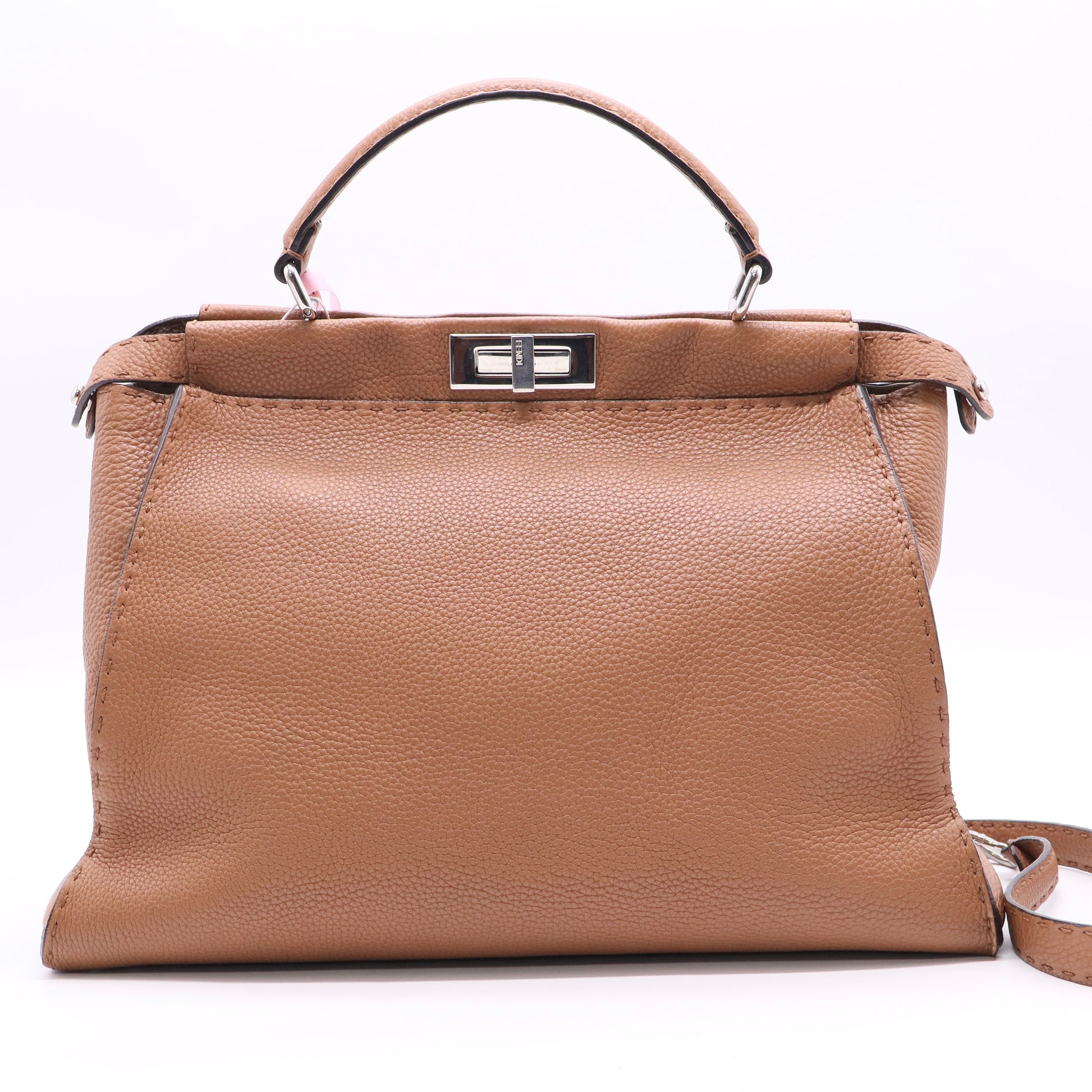 Brown Leather Large Peekaboo Top Handle Bag Twins LDJ2544