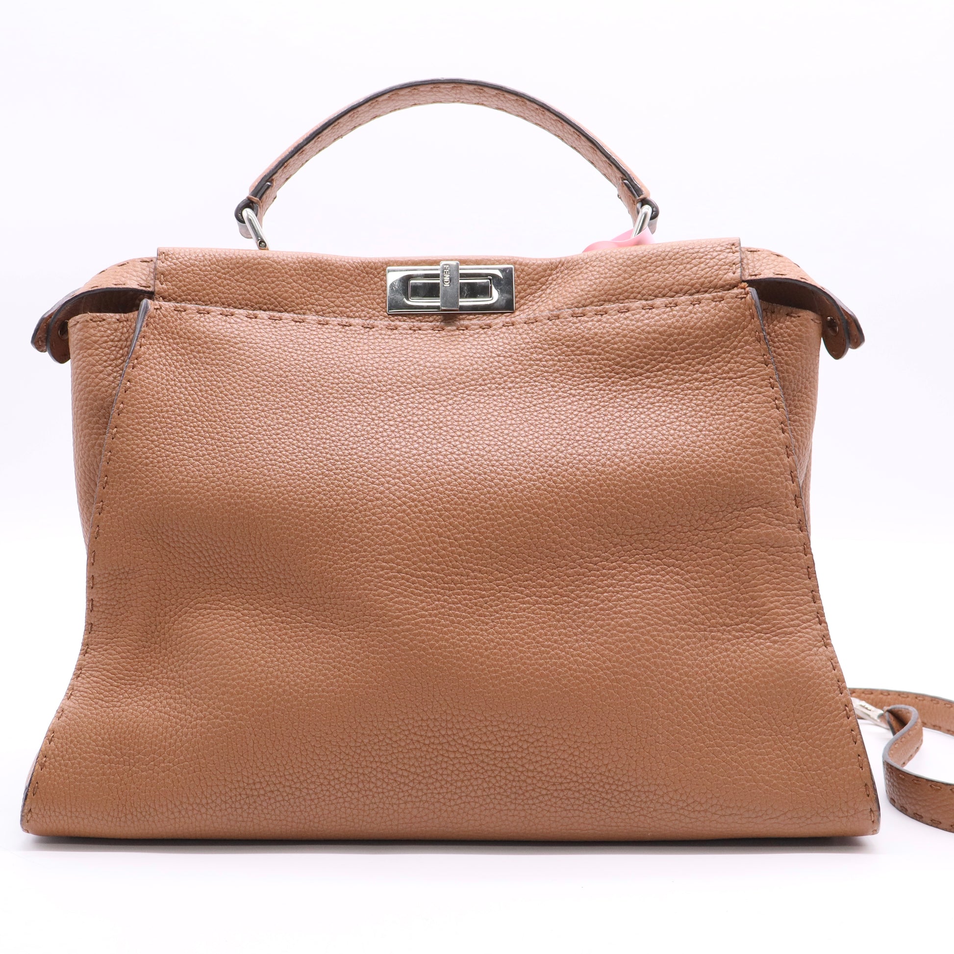 Brown Leather Large Peekaboo Top Handle Bag Twins LDJ2544