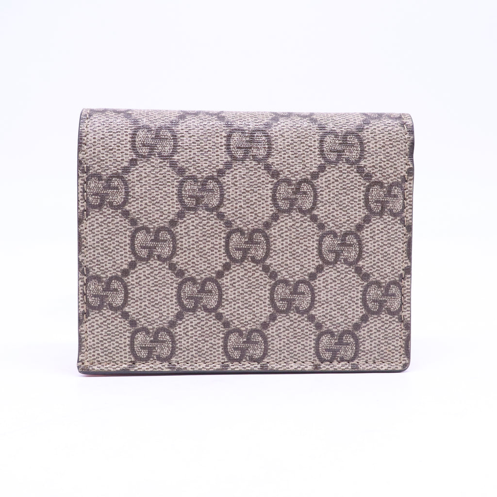 Gucci GG Supreme Monogram Face Embroidered Card Case Wallet Pink W21176