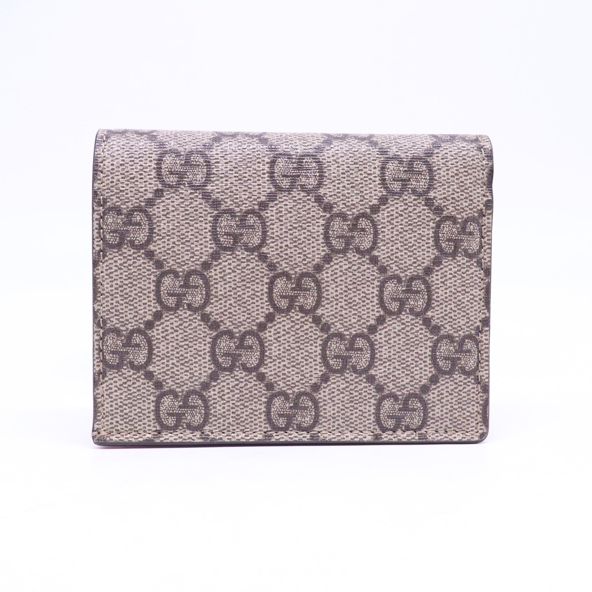 Gucci GG Supreme Monogram Face Embroidered Card Case Wallet Pink W21176