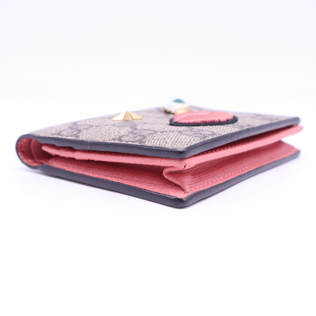 Gucci GG Supreme Monogram Face Embroidered Card Case Wallet Pink W21176