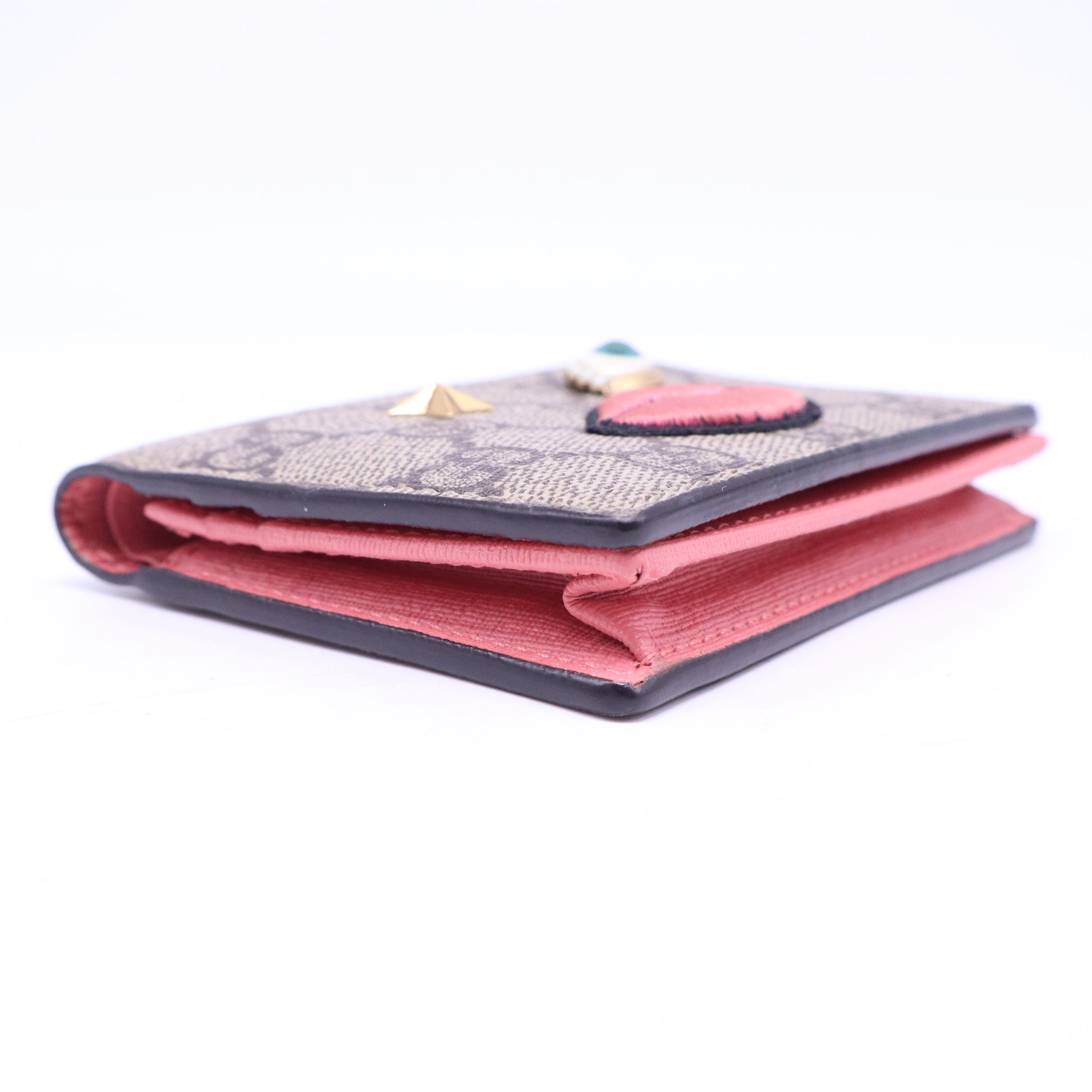 Gucci GG Supreme Monogram Face Embroidered Card Case Wallet Pink W21176