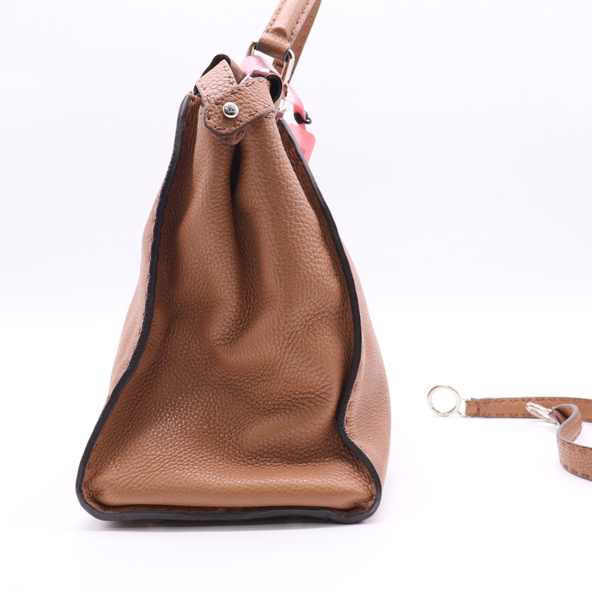 Brown Leather Large Peekaboo Top Handle Bag Twins LDJ2544