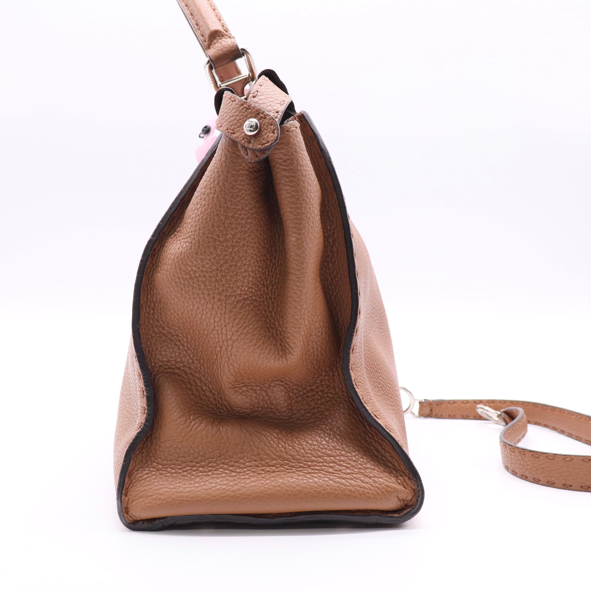 Brown Leather Large Peekaboo Top Handle Bag Twins LDJ2544